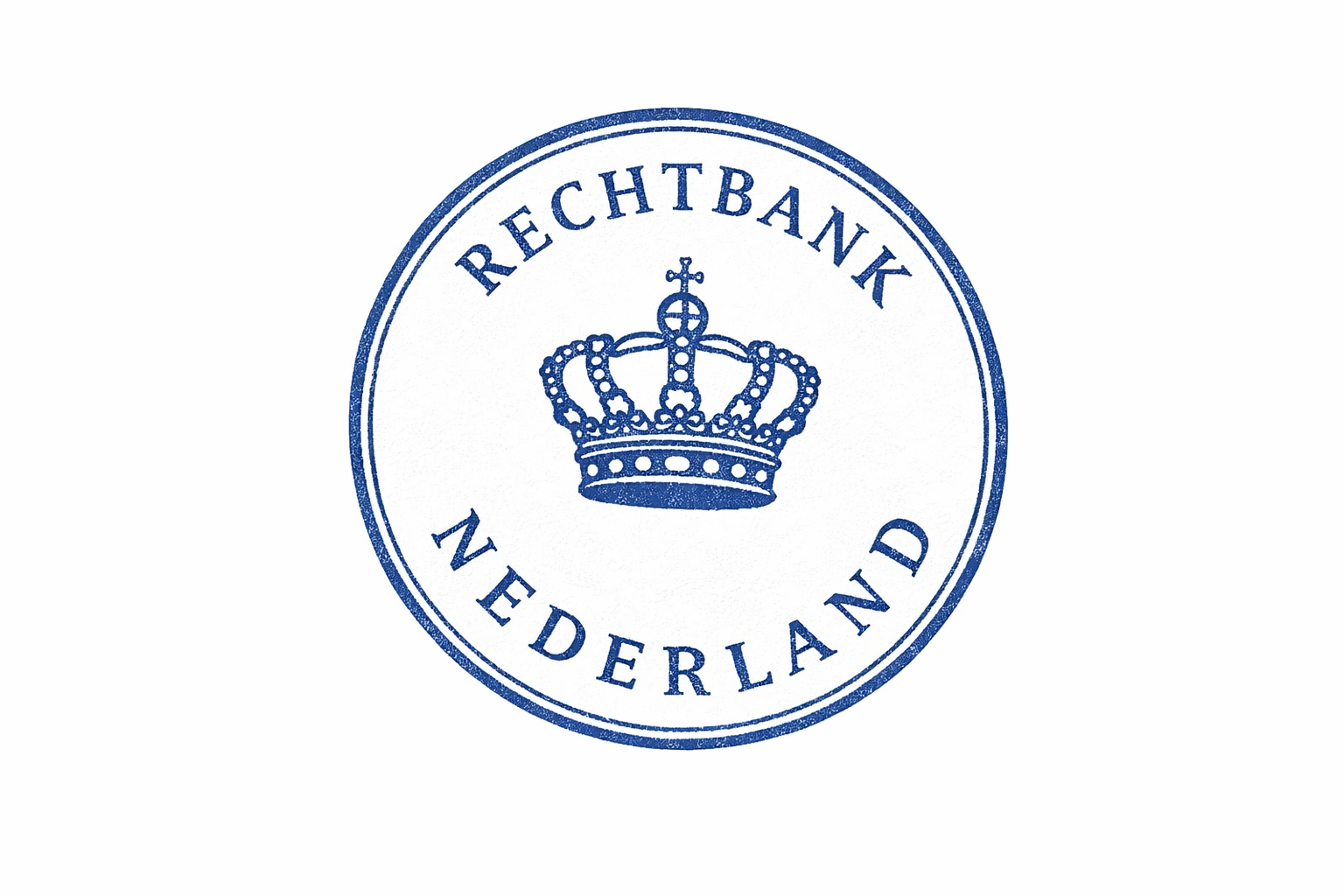 Blauwe ronde stempel met kroon en de tekst Rechtbank Nederland, symbool voor apostille en legalisatie van een aandeelhoudersbesluit.
